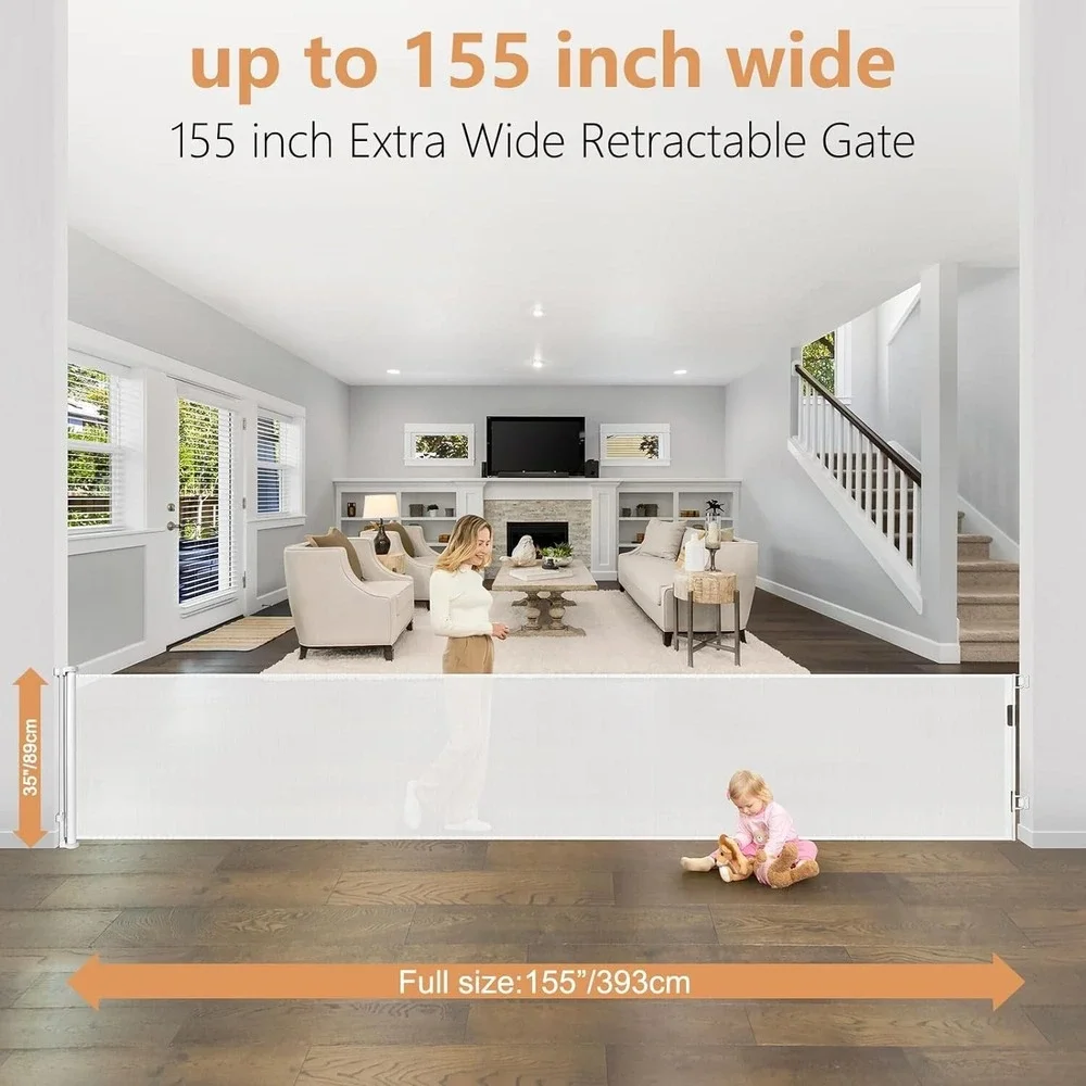 Retractable Extra-Wide Safety Gate 155 in Width, 35 in Height for Baby &‎ Dogs